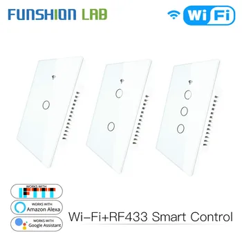 WiFi Smart væglampe Skifte Glas Panel RF433&Wi-Fi Smart Liv Tuya APP Fjernbetjeningen Fungerer sammen Med Alexa, Google Startside 1/2/3 Bande