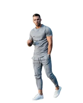 Plus Størrelse 3xl Mænd Casual Seneste 2021 Slim T-shirt Multi-lommer, Bindebånd i Bukserne Mænd To Stykke Tøj ropa hombre