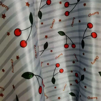 Polyester Cherry Trykt Satin Fase Kostume Party Festival Udsmykning DIY Håndværk Væv