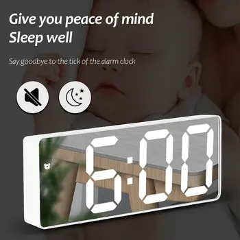 LED Akryl/Spejl Vækkeur Kreative Digitale Reloj Despertador stemmestyring Snooze Time Temperatur Display, Night Mode