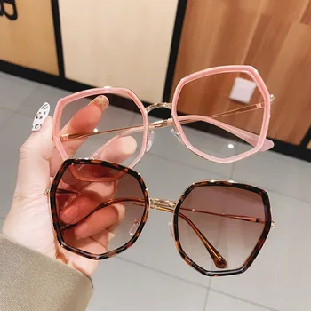 Mode Polygon Gradient Kvinder Vintage Solbriller Uregelmæssige Store Frame Briller Tendenser Damer Nuancer Pink Solbriller