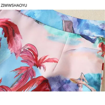 ZIWWSHAOYU Fashion Kvinder Casual Nederdel, der Passer Revers Korte Ærmer+Slank Print Crystal Sommerferie Kort Nederdel 2-delt Sæt