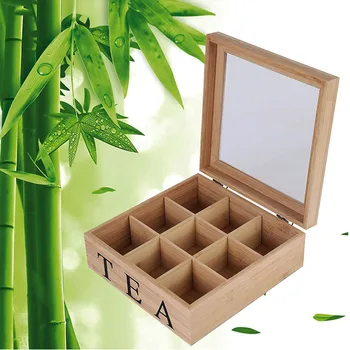 Retro Bambus Træ Te opbevaringsboks Multifunktionelle Smykker Organizer til Stue Køkken Soveværelse REME889