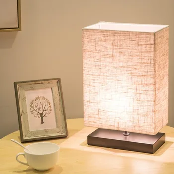 Moderne Simple Rektangulære bordlampe, Træ-Base Soveværelse Sengen LED-Lampe Japansk Undersøgelse bordlampe Linen Lampeskærm WJ11