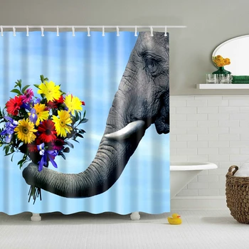 3D-Tegnefilm Trykt Indien Elefant Polyester badeforhæng Vandtæt Hjem Badeværelse badeforhæng med 12 Kroge