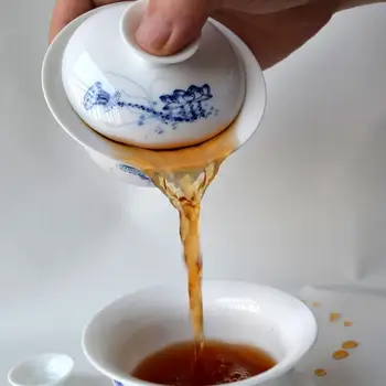 Gaiwan 150ml Lotus terrinen tekopper Blå hvid porcelæn traditionel kinesisk te sæt låget kopper tallerken teaware San cai dække skålen