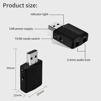 3-i-1 USB Bluetooth-5.0 Lyd-Sender/Modtager-Adapter til Bærbare til TV/PC/Bil-H-