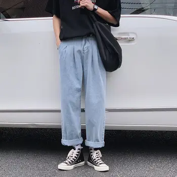 Koreanere Wide-ben Jeans Mænds Mode Afslappet Retro Blå Jeans Mænd Streetwear Løs Hip-hop Lige Denim Bukser Herre S-XL