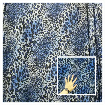 150 cm * 100 cm Klassiske sydkoreanske Viscose Fiber Bunden Royal Blå Leopard Print Stof Mave Latin Dance Tøjet Materiale