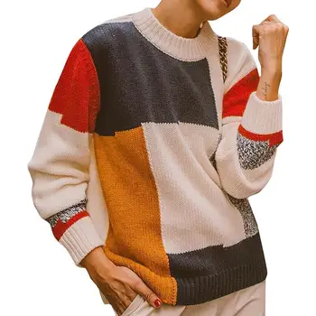 Kontrast Farve Vinter Sweater Kvinder 2019 langærmet Bluse Kvinder Sweater og Strikket Pullover Sweater Kvindelige Træk Femme ED