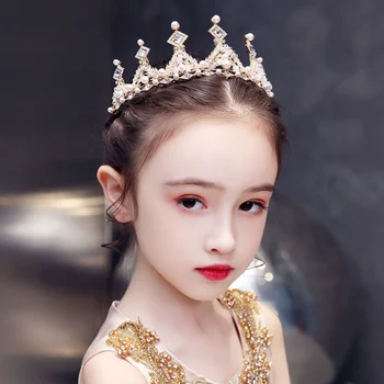 Children ' s Crown Princess Tiara Piger Kroner Crystal Pige Fødselsdag Hår Tilbehør Populære Søde til Blomst Piger Smykker