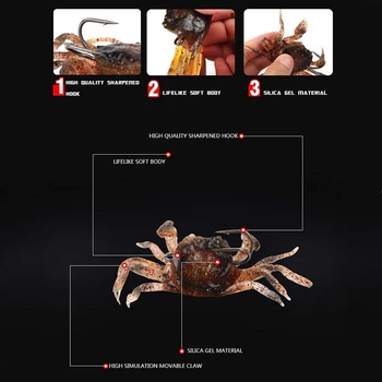 10 Stk Krabbe Agn, 3D-Simulation Krabbe Bløde Agn med Spidse Krog, Havets Fisk Agn Spænde, Havets Fisk fiskegrej Værktøjer
