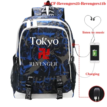 Mochila Tokyo Revengers Animationsfilm Rygsæk Multifunktions USB Charge Værdiboks til skoletasker til Teeneger Drenge Piger Rejser Animationsfilm Rygsække