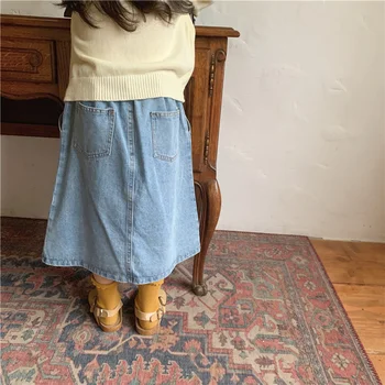 Piger efterår mode split kmid-kalv nederdele 2-7 år koreansk stil med børn-passer til afslappet denim nederdel