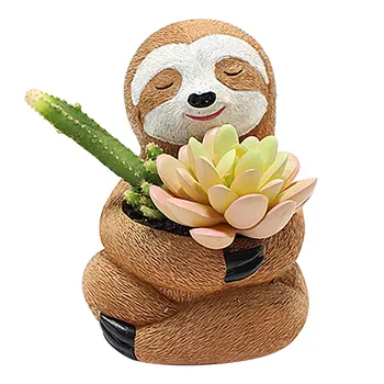 Harpiks Håndværk DIY Mini Søde piger Med Afløb Hul Til Saftige Home Decor Sloth Form Flower Pot Enkel Vandtæt Desktop Haven