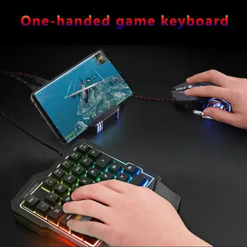Mini Gaming Mus og Tastatur Enkelt Hånd Kablede Spil Tastatur Mekanisk Føler Tastatur Til Mobil, Tablet, Bærbar Gamer PUBG