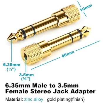20 Pakker 6,35 mm (1/4 Tommer) Male 3,5 mm (1/8 Tomme) hun Stereo Audio Jack Adapter Omformer til Guitar Amp Hovedtelefoner