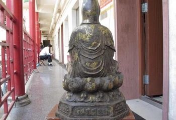 Sang voge perle S1630 Kinesisk Buddhisme Templet Kobber Bronze GuanYin Kwan-Yin Bodhisattva Buddha Statue
