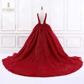 Luksus Jusere Red ball gown Applicerede Beaded aften kjole uden ærmer gallakjoler aftenkjoler Fest Kjole