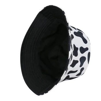 Ny Mode Ko Print Hat Hvid Sort Spand Hat Reversible Fisker Caps Sommer Hatte Til Kvinder Gorras