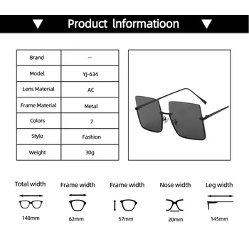 2021 Metal Semi-uindfattede Solbriller Kvinder Overdimensionerede Retro Square solbriller Mænd Mode Halvdelen Metal Ramme Streetwear Briller