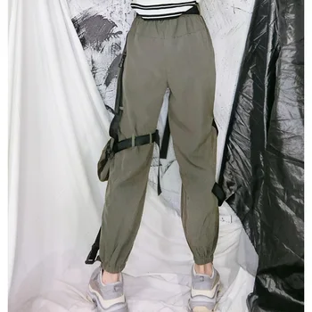 Foråret Hip Hop Streetwear Løse Bukser Kvinder Stor Lomme Spænde Cargo Bukser Med Høj Talje Afslappet Kvinder Sweatpants