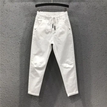 YICIYA Sommer, Efterår Mode Hvide Jeans Kvinder Casual Løs Elastik i Taljen Femme Bomuld, Denim Ankel-længde Pants Kaki,er opfyldt,cowboybukser