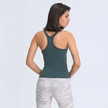 Kvinders Tank Top Yoga Fitness Sports T-shirt i Åndbar Afgrøde Top Beskåret Y-formet Sexy Back Bluser med Bryst Pad Engros