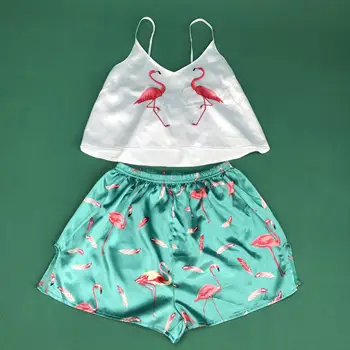 Kvinder ' s Nye Sommer Dejlige Nattøj Hjem Tøj Sæt V Hals Sexet Nattøj Kvindelige Satin Nattøj Pyjama Femme Camis Top + Shorts