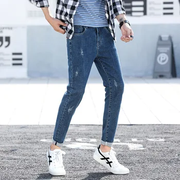 2021 foråret koreanske nye mænd Capris koreanske Tendens hul fashion brand Harlan casual unge jeans