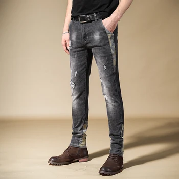 Gratis Forsendelse Nye mænd mandlige denim bukser jeans springflod helt slanke fødder bukser koreanske version syning camouflage bukser