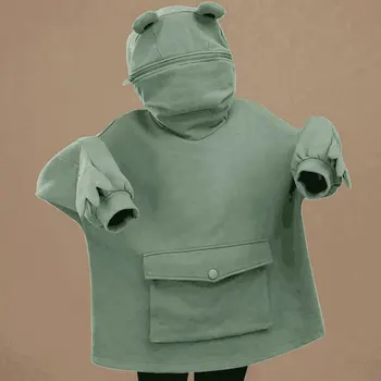 Kvinder Animationsfilm Oversize Langærmet Hættetrøje Frog Pullover Søde Harajuku Sweatshirt Top Til Piger Mode Kvindelige Streetwear Tøj