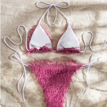 Sexet Micro Brazilian Bikini 2021 Kvinder Badetøj Halterneck Frynser Badedragt Kvindelige To stykker Bikini Sæt Trekant Svømme badedragt