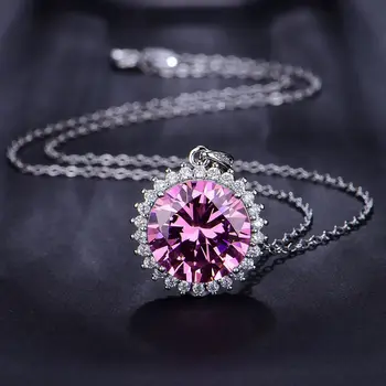 Charme 5ct Lab Pink Diamant Vedhæng i 925 Sterling Sølv Bryllup Vedhæng Halskæde Til Kvinder, Brude Fest Choker Smykker Gave