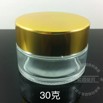 30stk tom 30g klart glas fløde krukke med guld aluminium låg, 30 g kosmetiske krukke til eye cream,30g kosmetiske glas flaske
