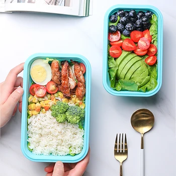 Foldbare Silikone Bento Frokost Boks, Mikrobølgeovn Bærbare Frokost Box-Sæt til Opbevaring af Mad Containere Frugt Salat Kasse Fryser 4stk/Sæt