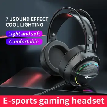 Gaming Headsets Gamer Hovedtelefoner Surround Sound Stereo Kabel Hovedtelefoner USB-Mikrofon RGB Farverige Lys Bærbare PC Spil Headset