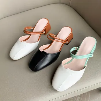 MEMUNIA 2020 stor størrelse 33-43 nyeste pu sandaler kvinder casual sko rund tå slip på 5cm firkantet hæl fashion sandaler damer