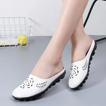 Sommeren læder sandal sko runde hoved half tøffel kvinder gravide kvinder sko store størrelse kvinder flip-flops single kvinder sko
