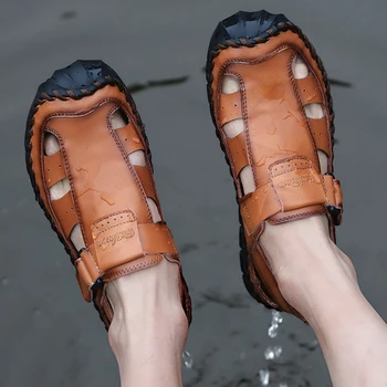 Mænd sko læder sommer herre sandles de para hombre sko skoen åndbar sandaler-klappere zomerschoenen zapato komfort heren