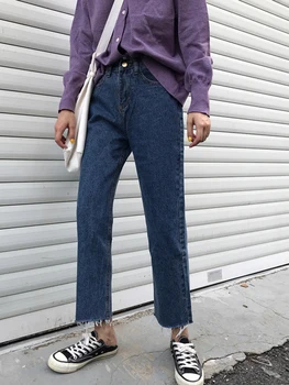 WHCW CGDSR efteråret denim bukser kvinder vintage vinter jeans kvinde solid høj talje Streetwear koreansk stil Denim Bukser 2020 stra