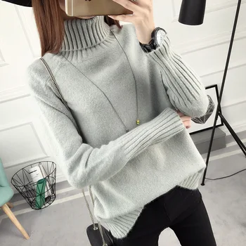 2019 Tykkere trøje kvindelige afdækning løs twist vinter nye koreanske vilde jakke kvinder Tyk Fuld Rullekrave strikket sweater Solid