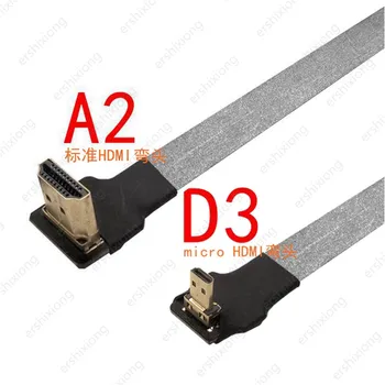 Anti-statisk HDMI-kompatibelt Kabel-Micro HDMI-Down Vinkel han til Mini HDMI FPC Fladskærms-Kabel Multicopter luftfotografering