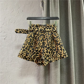 Høj Talje Casual Shorts til Kvinder 2021 Foråret og Sommeren Nye Wide-Ben A - Linje Shorts Mode Leopard Print Suit Bukser Hot Pants