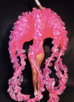 Party Ocean Pink Vandmænd bodysuit sparkle kvindelige Dans Sexy Bar Part Fase Kostume Kvinder Natklub DJ Sanger Team Catwalk