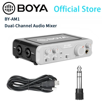 BOYA AF-AM1 Dual-Channel Audio-Mixer for dynamisk/kondensator mikrofoner, XLR line-niveau/ instrument signaler til computere, bærbare højttaler