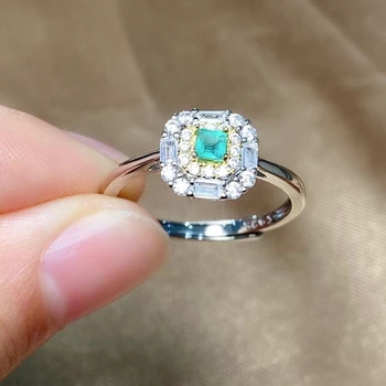 Mode Små fine torv 4*4mm Naturlige gem stone Ring Naturlige grønne smaragd ring S925 sølv kvinder girl party gave Smykker