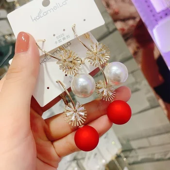 2021 nye stil, Japansk og koreansk mode populære ladies party gave zircon solsikke perle dråbe vedhæng sølv nål øreringe
