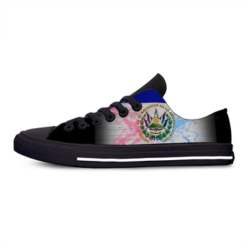 El Salvador Flag Sjove Mode Cool Klassiske Casual Klud Sko Lav Top Letvægts Åndbar 3D-Print Mænd kvinder Sneakers