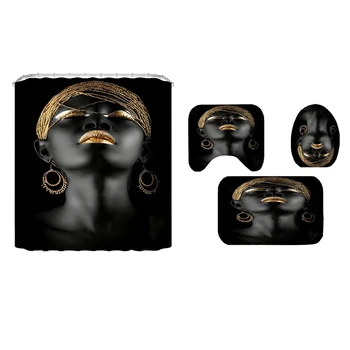 Badeforhæng Afrikanske Black Girl Kvinder med Gyldne Læber Gardiner til Badeværelse 3D-Print Vandtæt Home Decor